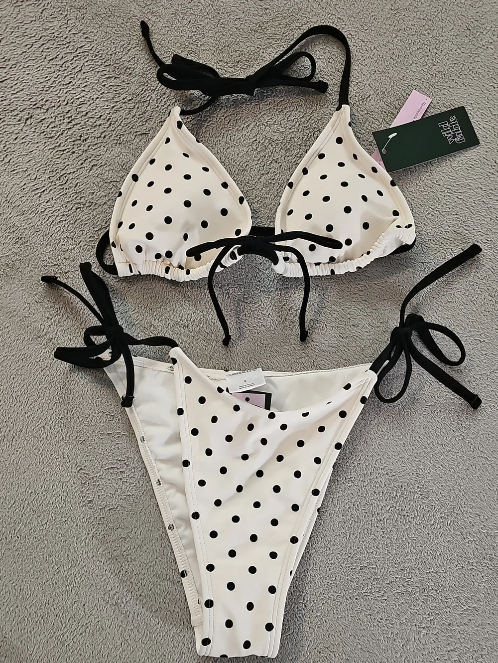 Wild Fable Women's S Black and Cream Polka Dot Tie-Side Bikini Set